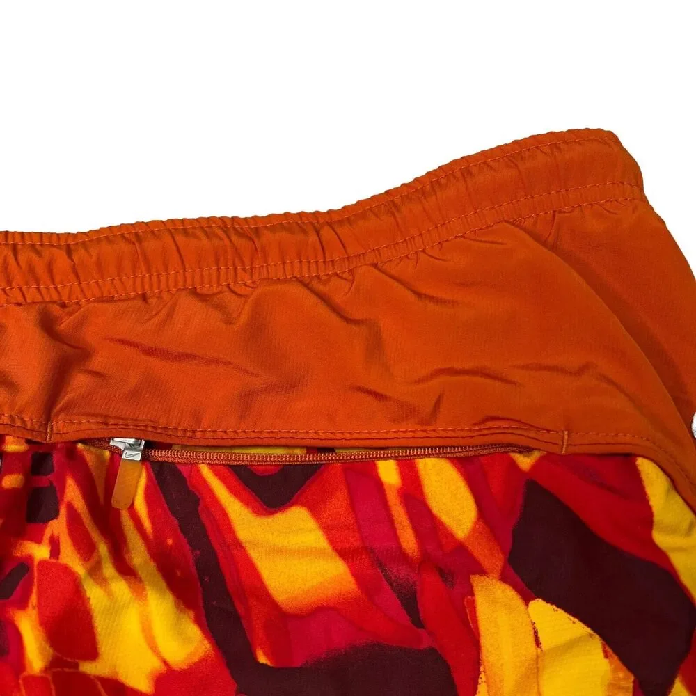 Nike VTG Y2K Abstract Print Mesh Built-In Brief Swim Shorts Orange Mens M Medium